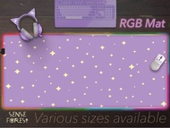 Kawaii Purple desk mat RGB, Cute pastel gaming mousepad, light up desk mat, LED desk mat, Stars desk mat, gaming desk