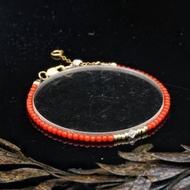 曰本 Cenfill 鋼絲 意大利紅珊瑚 14K包金 GF Swarovski 水晶手鍊