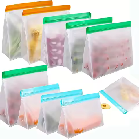 Reusable Silicone Food Bag Freezer Stand Up Food Storage pouch PEVA Bag Leakproof Containers Kitchen