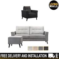 Living Mall Lucielle Fabric &amp; Faux Leather 1/2/3 Seater L-Shaped Sofa W/ Chaise Ottoman in 4 Colours