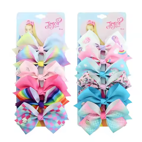 6 Pieces/Set JOJO Siwa Hair Bows Printed Unicorn JOJO Clip Handmade Hair Bow With Clip Hairgrips Hai