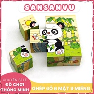 6-sided 9-piece wooden puzzle toy - multi-dimensional 3D block puzzle for children