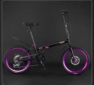 黑色摺車 20吋輪 紫色邊 碟剎