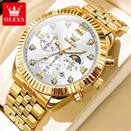 OLEVS นาฬิกาสำหรับผู้ชายเกรดทองหรูหรากันน้ำ Relo สำหรับผู้ชาย Rolex หน้าปัดมัลติฟังก์ชั่ควอตซ์สแตนเล