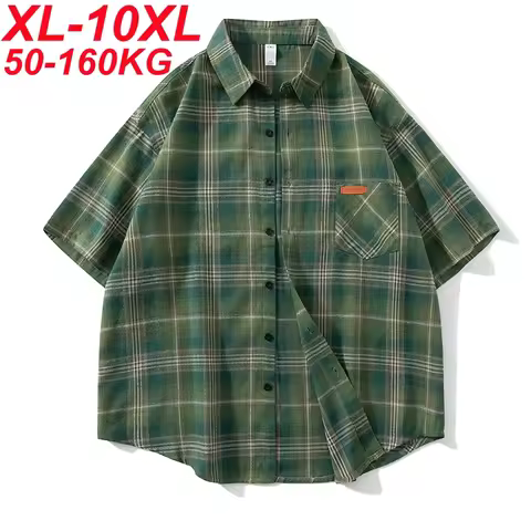 Plus Size 10xl 9xl Shirt Men Spring Summer Oversized Vintage Plaid Shirt 5xl 6xl 7xl 8xl Large Size 