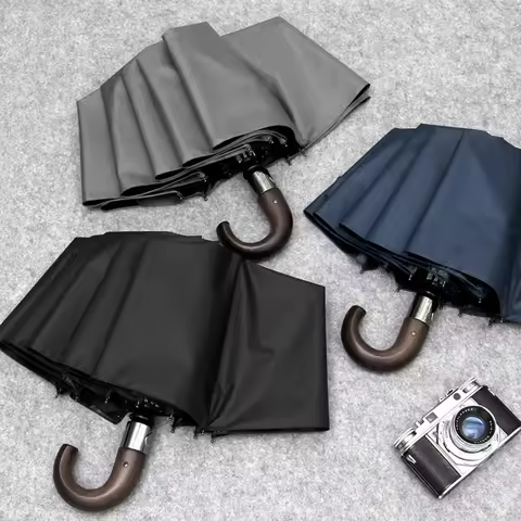 Luxury Automatic Umbrella, Parachase Wooden Handle Sun Umbrella, UV Protection, Outdoor Golf Parasol