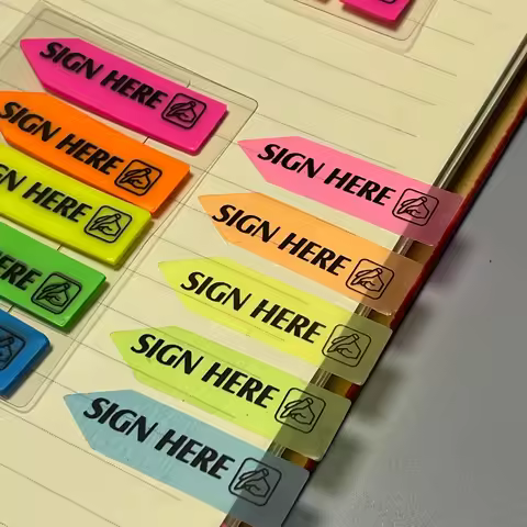100/500 sheets 'Please Sign Here' Sticky Notes - Transparent, Colorful Index Tabs for Contracts & Do