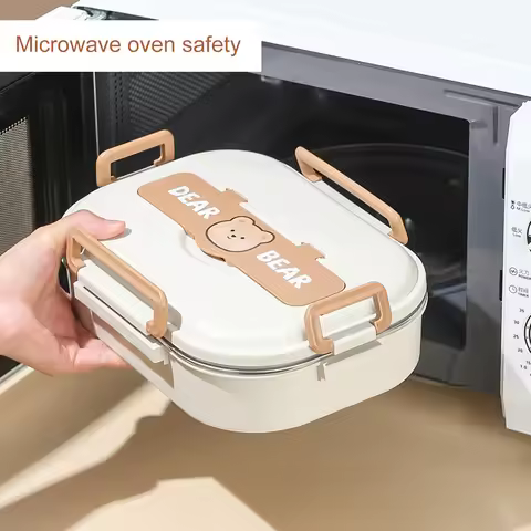 304 Stainless Steel Heat Insulation Bento Cases 4 Compartments Thermal Students Handy Lunch Box Home