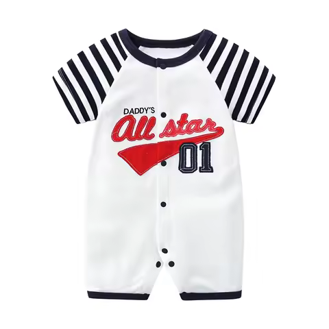Baby Jumpsuit Summer Clothes 0-1 Year Old Male Baby Short-Sleeved Pure Cotton Rompers Thin 6-Month-O
