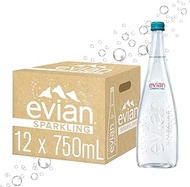 Evian Sparkling Carbonated Natural Mineral Water Glass Bottle 12 X 750ML Case