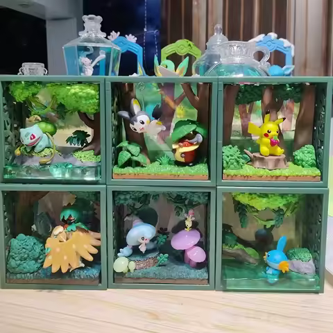 Genuine Re-Ment Pokemon Frame Deep Green Forest Blind Box Bulbasaur Mudkip Pikachu Emolga Miniature 