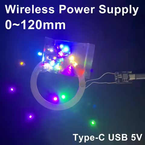 [ 0-120mm Wireless Power Supply ] USB 5V Wireless Transmitter Coil Induction 5PCS Receiver LED Light