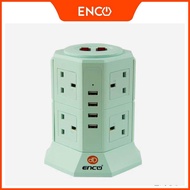 ENCO 4U8K (8 UK Plug 4 USB Port) Tower Extension / Extension Plug with Surge Protector 2M SIRIM Appr
