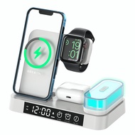 GOOJODQ 5-IN-1 Wireless Charger for iphone iWatch airpods Fast PD Charging Station Alarm Clock with