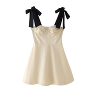 PB&ZA2024 Spring New Womens Fashion and Elegance Slim Fit Versatile Linen Blended Contrast Bow Decor