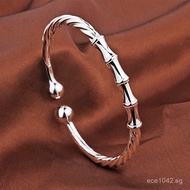Silver Bracelet Pure Silver Braided Open Bamboo Knot Vintage Bracelet Ethnic Style Solid Silver Bang