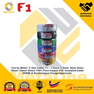 *Cut by Meter* F One Cable, F1 – 1.5mm/ 2.5mm/ 4mm/ 6mm/ 10mm/ 16mm/ 25mm 100% Pure Copper PVC Insulated Cable (SIRIM &amp; Suruhanjaya Tenaga Approved)
