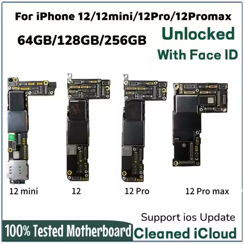 100% Working For iPhone 12 Pro Max Motherboard With Face ID Unlocked For 12 mini Mainboard 128g/256g