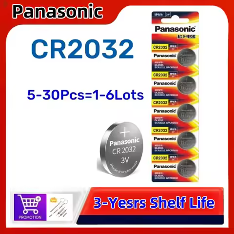 5pcs 30pcs Original Panasonic CR2032 3V ECR2032 Lithium Battery CR 2032 For Control Watch Motherboar