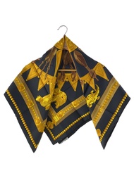 【中古】HERMES◆CUILLERS D AFRIQUE/スプーン/カレ90/スカーフ/シルク/BLK/総柄/レディース【服飾雑貨他】