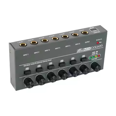 Audio Mixer AS Guitars, Bass, Keyboards Mixer 6 Stereo USB Interface Line Mixer
