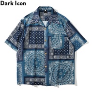 ไอคอนมืดผ้าพันคอเต็มพิมพ์เสื้อฮาวาย 2024 ฤดูร้อนวินเทจเสื้อผู้ชายถนนเสื้อสำหรับผู้ชาย