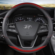 Carbon Fibre Leather Car Steering Wheel Covers 38cm For Hyundai i30 Creta Tucson ix35 Solaris Elantra Santa Fe Kona i40 Palisade Auto Accessories