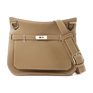 HERMES Clemence皮革Jypsiere 28銀扣肩背袋Etoupe