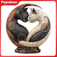 Woeuri Resin Cat Sculpture Chinese Style Cat Figurine Chinese Yin Yang Cat Figurine Resin Sculpture 