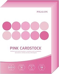 50 Sheets Pink Cardstock 8.5 x 11 Inches, 5 Colors Assorted Colored Card Stock Paper 67lb/180gsm Per