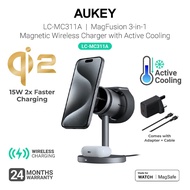 AUKEY LC-MC311A MagFusion 3-in-1 Qi2 15W Magnetic Wireless Charger MFW Certified w Active Cooling Sy