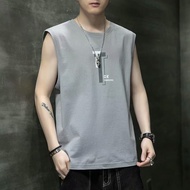 Summer Men's Sleeveless t Top Waistcoat Sweat-Absorbent Sports Vest T-Shirt Student Fitness Wear Bot