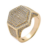 Cross-Border Zircon Cross-Border Men Hip-Hop Hip-Hop Hexagonal Micro-Inlaid Ring Ring Hip-Hop Uni