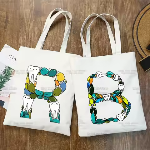 TOOTH 26 Letter Alphabet Canvas Shopping Bag Bolsa Compra Sac Reusable Bolsas Ecologicas Sac Tissu