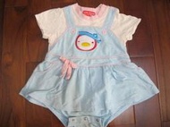 mango小舖-PUKU 藍色企鵝 二手藍色假兩件式連身褲裙 85公分