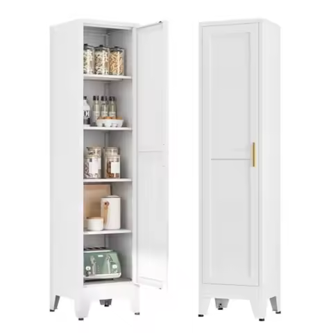 Tall Bathroom Storage Cabinet, 67" Narrow Metal Storage Cabinets, Freestanding Tall Linen Cabinet, S
