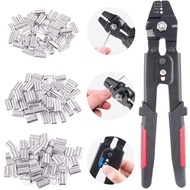 2.2mm steel wire rope crimping tool, rope swing crimper, fishing crimping tool, with 180 pcs 1.2/1.5/2mm aluminum double barrel ferrule crimping ring sleeve kit