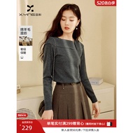 Chanel Gray Long-Sleeved Sweater Women 2026 Spring New Style Design Niche Bottoming Top One-Shoulder