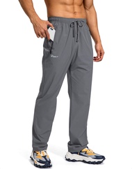 Men's Workout Athletic Pants Elastic Waist Jogging Running Pants for Men with Zipper Pockets