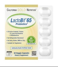 (65B-30) California Gold Nutrition, LactoBif 65 Probiotics, 30 Veggie Capsules best before 07/2027