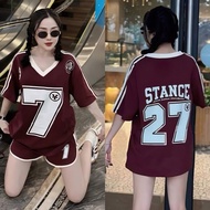 Korean Style Women's T-shirt Short-sleeved No.7 T-shirt Large Size Loose V-neck Sports T-shirt Top N