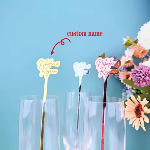 20pcs/50pcs Personalized Drink Stirrers Wedding Custom Drink Charm Cocktail Sticks Glass Swizzle Sti
