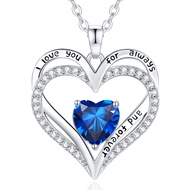 CDE Birthstone Necklaces for Women Girls, 925 Sterling Silver Forever Love Heart Pendant Necklace, C
