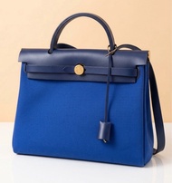 98%新 Hermes Herbag 31 金扣 藍色 併 藍色布手挽側咩袋