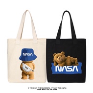 Xiuluo NASA Co-Branded Teddy Bear Little Bear Canvas Bag Shoulder Messenger Bag Tote Bag Shopping Be