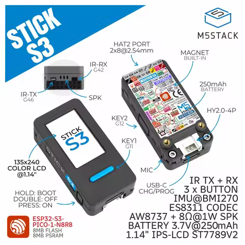 M5Stack Official M5StickS3 ESP32S3 Mini IoT Development Kit