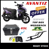 (Yamaha Ego Avantiz) Combo 1 Set Soyo 45L Top Box+Rapido Monorack V Rack Motorcycle Box Accessories