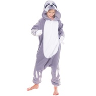 Unisex Child Pajama Plush jumpsuit One Piece Sloth Animal Costume Grey