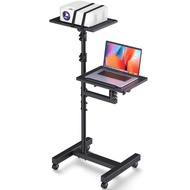 2 Shelves Projector Stand Tripod, Mobile Laptop Cart on Wheels Projector Tripod Stand Adjustable Hei