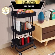 KGB 3 Tier Multi-functional Metal Trolley PP Tray Storage Rack Office Shelves Book Shelving Toys Sto